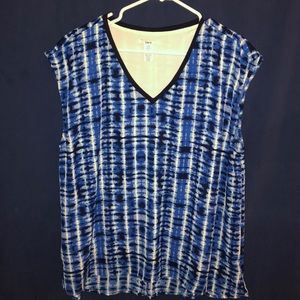 Dark blue tye dye comfy v neck mesh layered top